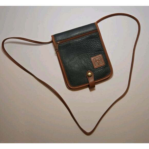 Bugatti Saddle Blue & Brown Leather Crossbody Purse Snap Latch Zip Travel 6x7.5" - Picture 12 of 12